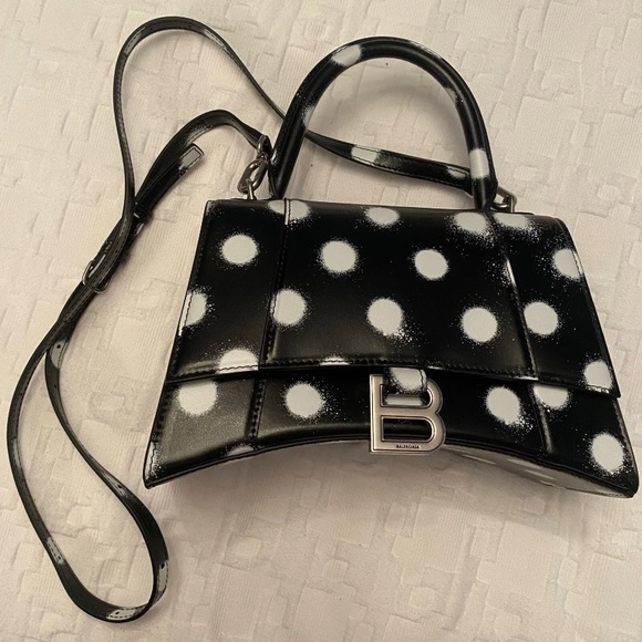BALENCIAGA Hourglass Polka Dot Leather Black Bag - Picture 3 of 7